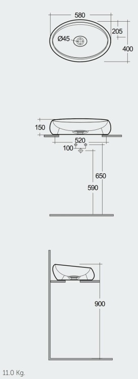 RAK Ceramics Cloud Umywalka nablatowa 58x40 cm CZARNY MAT. CLOCT6000504A rys. BudoHurt.com Łódź.jpg