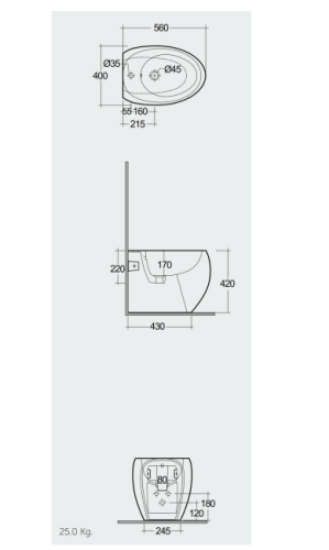 RAK Ceramics Cloud Bidet stojący 56x40 cm CZARNY MAT. CLOBD2015504A rys. BudoHurt.com Łódź.png