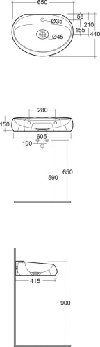 RAK Ceramics Cloud Umywalka podwieszana & nablatowa 65x44 cm z otworem na baterię BIAŁY MAT. CLOWB6501500A  rys. BudoHurt.com Łódź.jpg