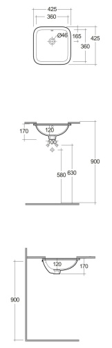 RAK Ceramics Variant Umywalka podblatowa kwadratowa 36x36 cm. VARUC43600AWHA   rys. BudoHurt.com Łódź.jpg