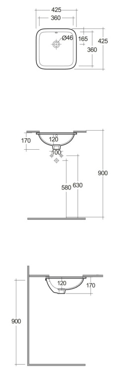 RAK Ceramics Variant Umywalka podblatowa kwadratowa 36x36 cm. VARUC43600AWHA   rys. BudoHurt.com Łódź.jpg
