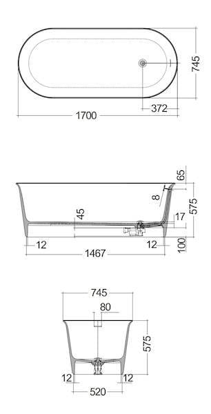RAK Ceramics VALET Wanna 170 x 74,5 czarna. VALBT17075504  rys. BudoHurt.com Łódź.jpg