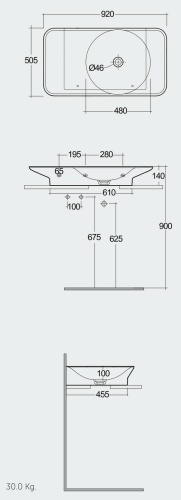 RAK Ceramics VALET Umywalka podwieszana & nablatowa 92x50,5 cm blat L biały mat. VALWB09300500A  rys. BudoHurt.com Łódź.jpg