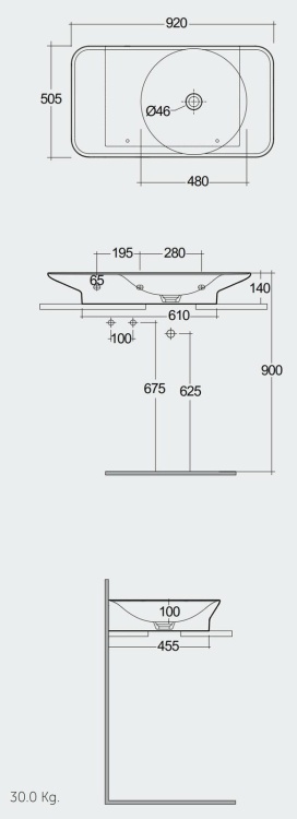 RAK Ceramics VALET Umywalka podwieszana & nablatowa 92x50,5 cm blat L biały mat. VALWB09300500A  rys. BudoHurt.com Łódź.jpg