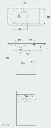 RAK Ceramics VALET Umywalka podwieszana & nablatowa 112x50,5 cm blat P biały połysk. VALWB11200AWHA  rys. BudoHurt.com Łódź.jpg