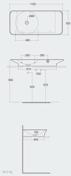 RAK Ceramics VALET Umywalka podwieszana & nablatowa 112x50,5 cm blat P biały połysk. VALWB11200AWHA  rys. BudoHurt.com Łódź.jpg
