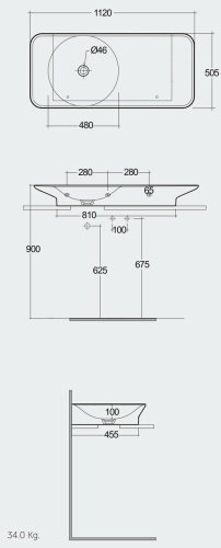 RAK Ceramics VALET Umywalka podwieszana & nablatowa 112x50,5 cm blat P biały mat. VALWB11200500A  rys. BudoHurt.com Łódź.jpg
