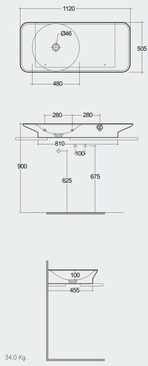 RAK Ceramics VALET Umywalka podwieszana & nablatowa 112x50,5 cm blat P biały mat. VALWB11200500A  rys. BudoHurt.com Łódź.jpg