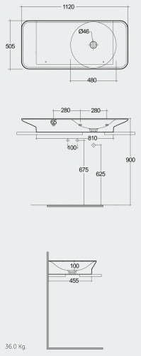 RAK Ceramics VALET Umywalka podwieszana & nablatowa 112x50,5 cm blat L biały mat. VALWB11300500A  rys. BudoHurt.com Łódź.jpg