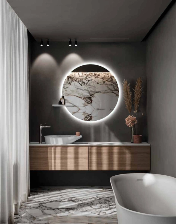 RAK Ceramics VALET Ceramiczna półka 39,5x20,5  cm do lustra okrągłego JOY lewa biały mat. VALAC3609500A  wizual.   BudoHurt.com Łódź.jpg