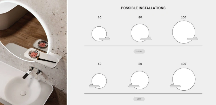 RAK Ceramics VALET Ceramiczna półka 39,5x20,5  cm do lustra okrągłego JOY lewa biały mat. VALAC3609500A    rys. BudoHurt.com Łódź.jpg