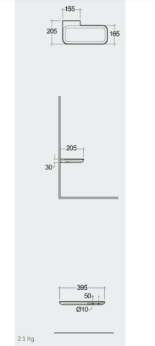 RAK Ceramics VALET Ceramiczna półka 39,5x20,5  cm do lustra okrągłego JOY lewa biały mat. VALAC3609500A rys. BudoHurt.com Łódź.png