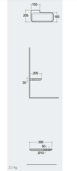 RAK Ceramics VALET Ceramiczna półka 39,5x20,5  cm do lustra okrągłego JOY lewa biały mat. VALAC3609500A rys. BudoHurt.com Łódź.png