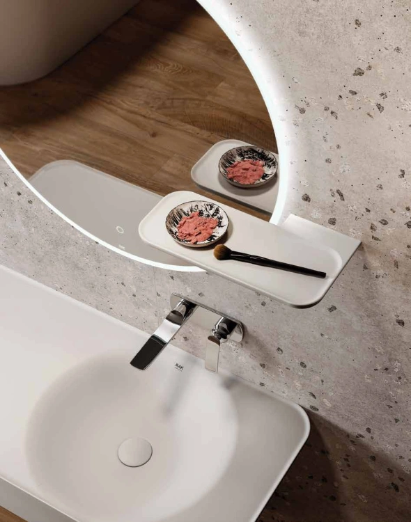 RAK Ceramics VALET Ceramiczna półka 39,5x20,5  cm do lustra okrągłego JOY lewa biały mat. VALAC3609500A  BudoHurt.com Łódź.jpg