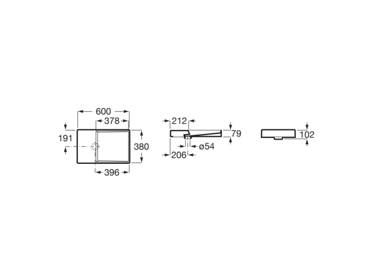 Roca HORIZON Umywalka nablatowa bez otworu na baterię - DASH. A32727900B  rys. BudoHurt.com Łódź.jpg