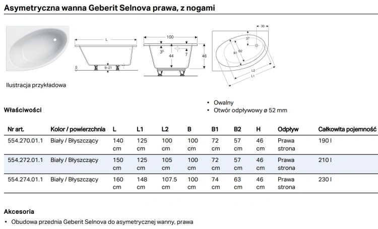 Gebeit Selnova asymetryczna wanna wymiary BudoHurt.com Łódź.png