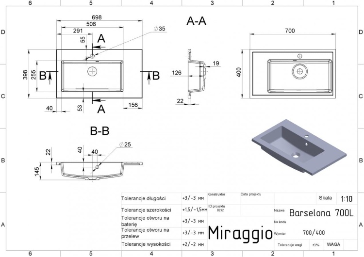 Miraggio BARCELONA 700 L umywalka wpuszczana w blat 70x40 cm. 0000480 rys. BudoHurt.com Łódź.jpg