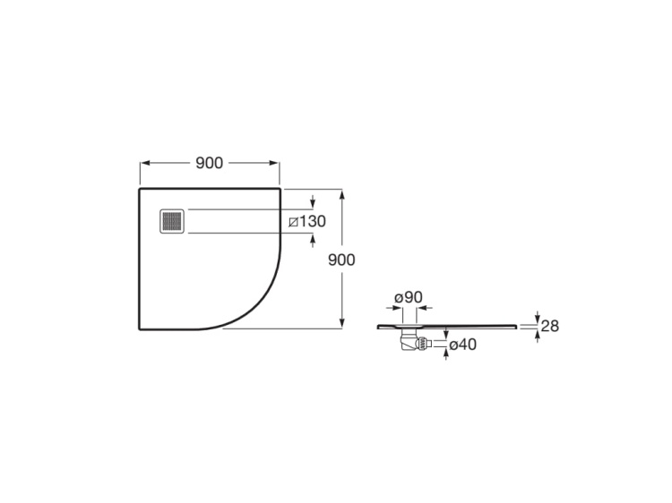 Roca TERRAN Brodzik kompozytowy STONEX® półokrągły 90x90 cm R55 rys. BudoHurt.com Łódź.jpg