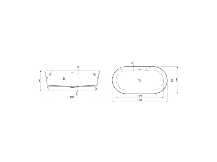 Roca RAINA wanna stonex 159x79 wolnostojąca z syfonem. A248466000 rys. BudoHurt.com Łódź.jpg