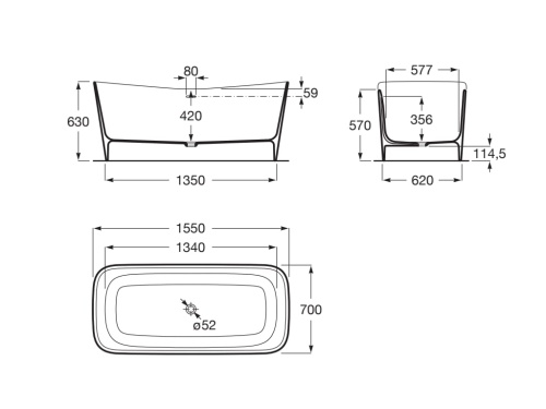 Roca MAUI Square wanna 150x70 wolnostojąca Stonex®. A248502000 rys. BudoHurt.com Łódź.jpg