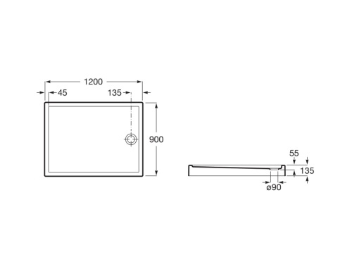 Roca GRANADA Brodzik akrylowy 120x90x13 COMPACT. A276342000 rys. wymiary BudoHurt.com Łódź.jpg