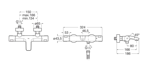 Bateria wannowa ROCA T-500 termostatyczna, chrom. A5A1E18C00 rys. tech. BudoHurt.com.png