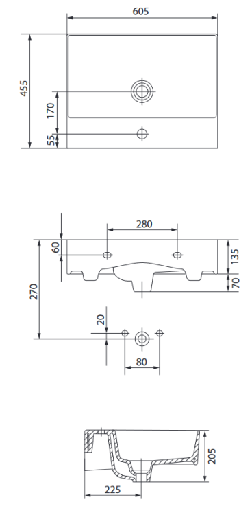 Meissen Keramik umywalka wisząca KONTRA 60. K682-043 rys. tech.png
