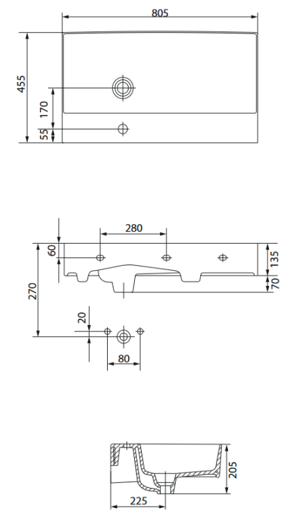 Meissen Keramik umywalka wisząca KONTRA 80 lewa. K682-045 rys. tech..png