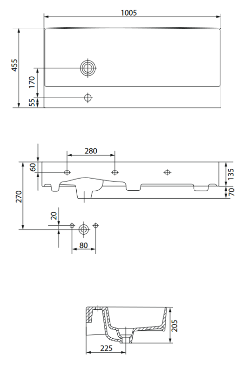 Meissen Keramik umywalka wisząca KONTRA 100 lewa. K682-047 rys. tech..png