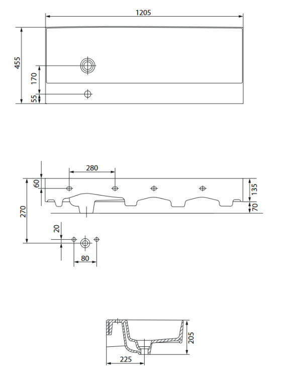 Meissen Keramik umywalka wisząca KONTRA 120 lewa. K682-049 rys. tech.png