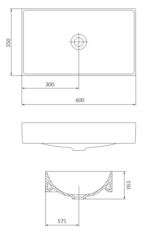 Meissen Keramik umywalka blatowa WERTA 60 prostokątna Euro White. K691-001 rys. tech.png