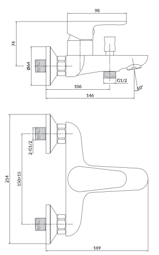 Cersanit Bateria wannowo-natryskowa ścienna Chrom. S951-406 rys..png