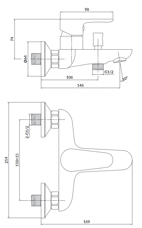 Cersanit Bateria wannowo-natryskowa ścienna Chrom. S951-406 rys..png