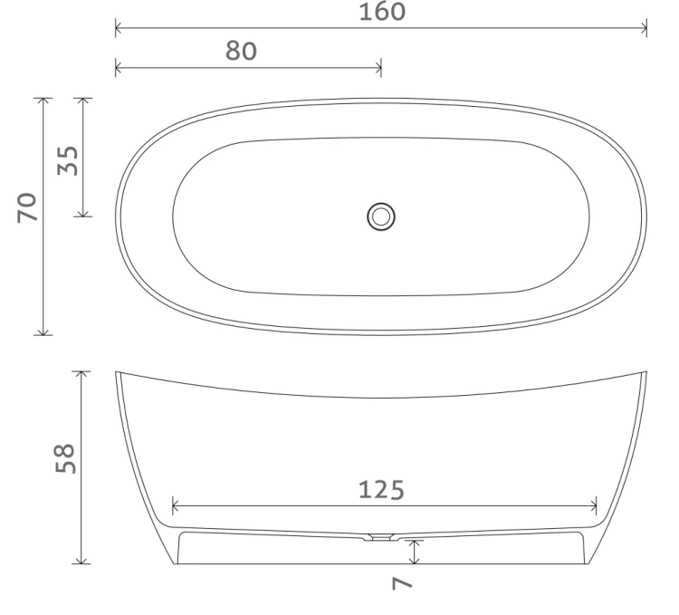 Inbalia Wanna wolnostojąca Laguna 160x70 cm Połysk lany marmur AQUASTONE®+ rys. BudoHurt.com Łódź.webp