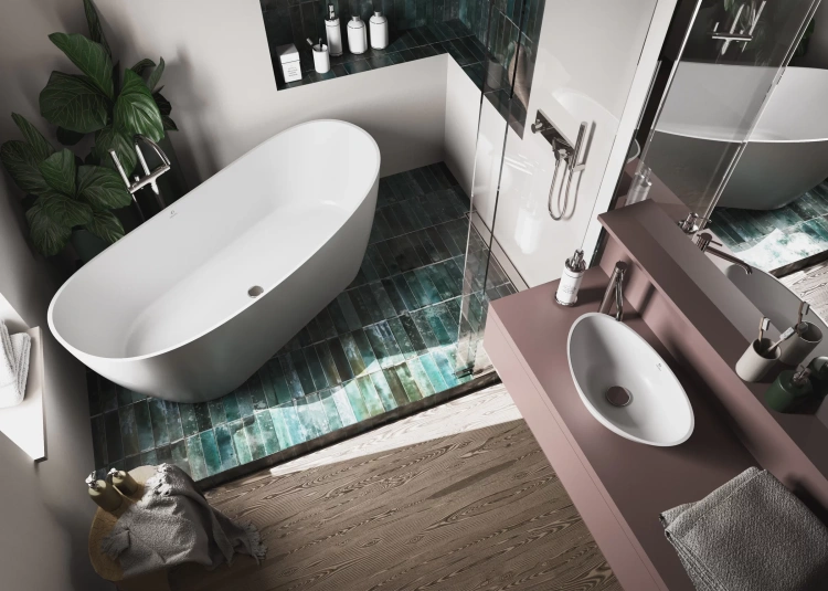 Inbalia Wanna wolnostojąca Laguna 160x70 cm Połysk lany marmur AQUASTONE®+ wizual.1 BudoHurt.com Łódź.webp