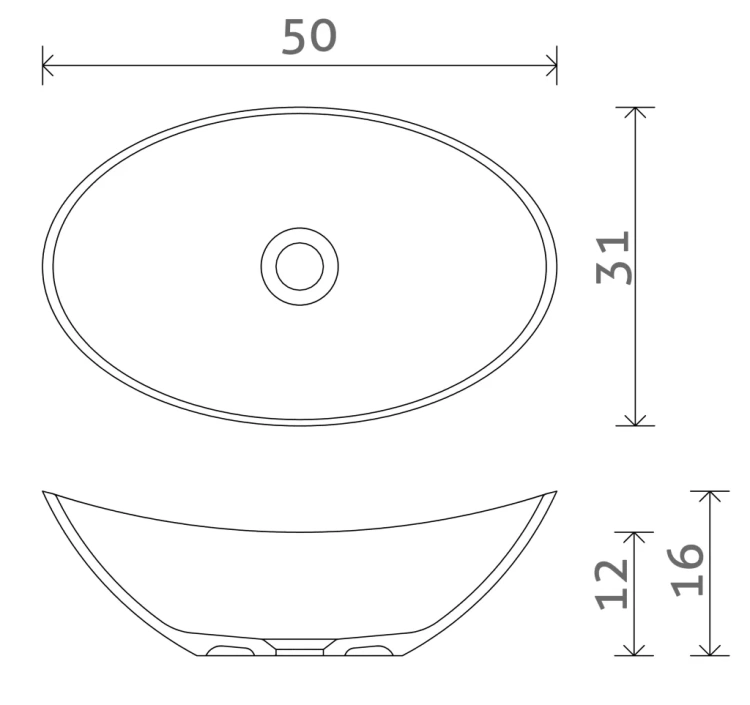 Inbalia umywalka nablatowa Laguna 50x31 cm MAT lany marmur AQUASTONE®+   rys. BudoHurt.com Łódź.webp
