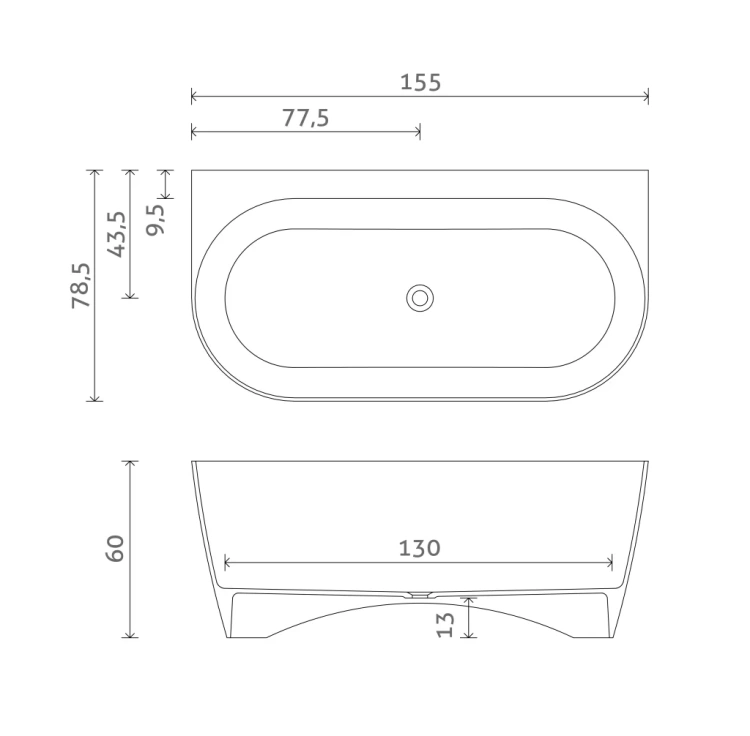 Inbalia Bahama 155x78,5 wanna wolnostojąca MAT lany marmur AQUASTONE®+   rys. BudoHurt.com Łódź.webp