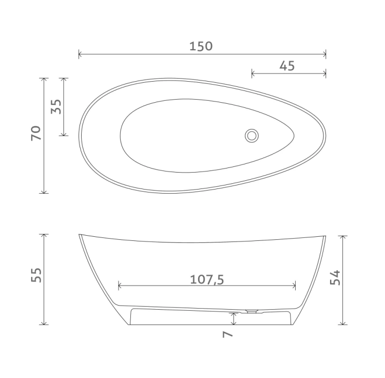 Inbalia Capri 150x70 wanna wolnostojąca MAT lany marmur AQUASTONE®+ rys. BudoHurt.com Łódź.webp