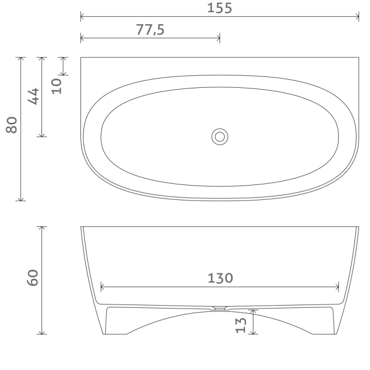 Inbalia Flores 155x80 wanna przyścienna POŁYSK lany marmur AQUASTONE®+  rys. BudoHurt.com Łódź.webp