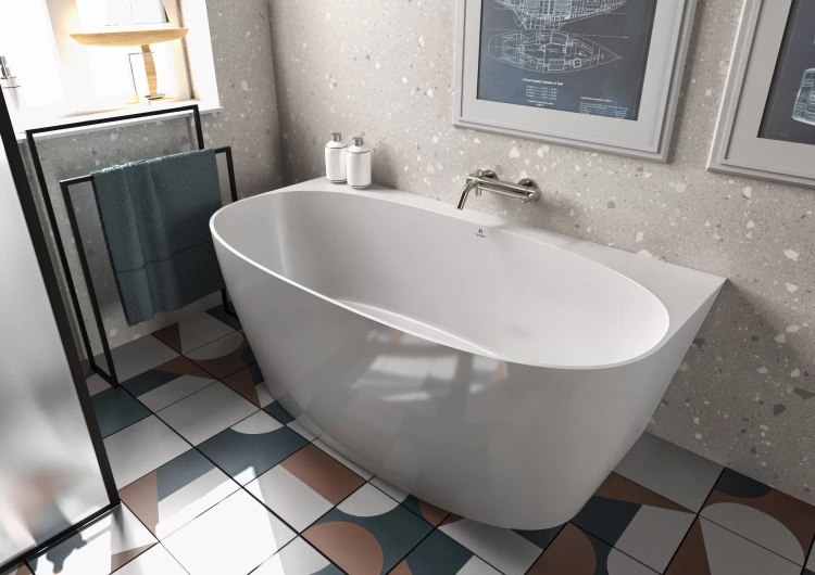 Inbalia Flores 155x80 wanna przyścienna POŁYSK lany marmur AQUASTONE®+ zd.4 BudoHurt.com Łódź.webp