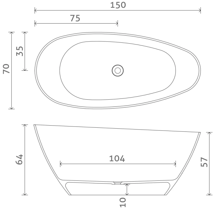 Inbalia Ibiza 155x70 wanna wolnostojąca MAT lany marmur AQUASTONE®+   rys. BudoHurt.com Łódź.webp