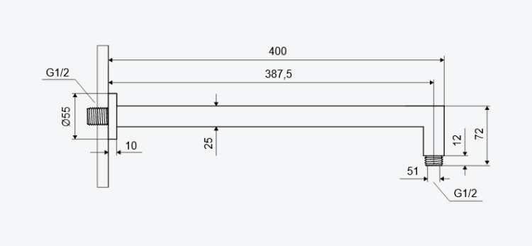 EXCELLENT Ramię prysznicowe ścienne 40 cm kwadratowe. Czarny mat AREX.3142BL rys.png