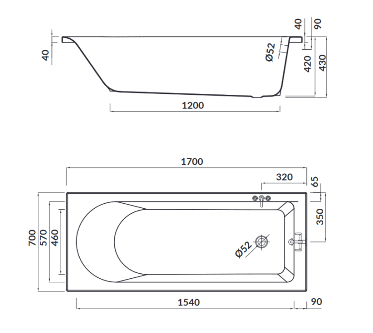 Cersanit wanna prostokątna Flavia 170x70. S301-107 rys.png