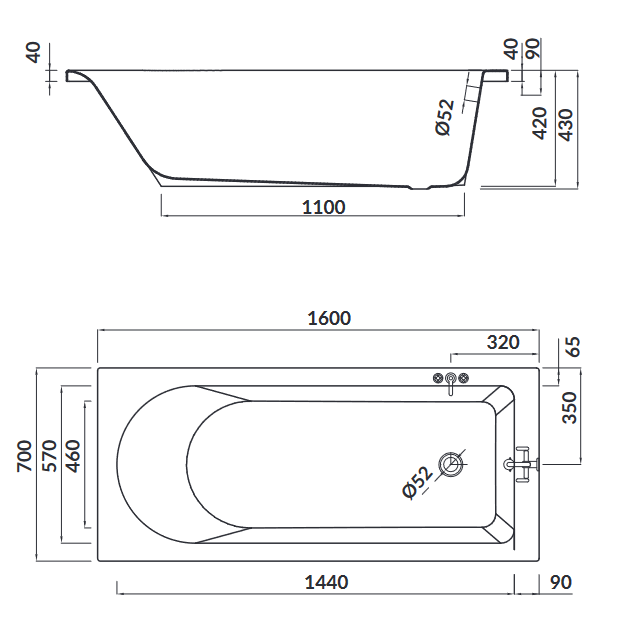 Cersanit wanna orostokątna Flavia 160x70. S301-106 rys.png