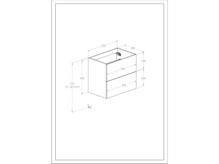 Roca KWADRO Komoda łazienkowa 60 cm z 2 szufladami. Biały połysk. A857971806  rys. tech. BudoHurt.com Łódź.jpg