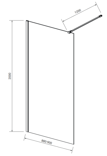 Meissen Keramik KONTRA kabina prysznicowa Walk-In  Chrom 90x200 Szkło Transparentne. S169-001 rys.png