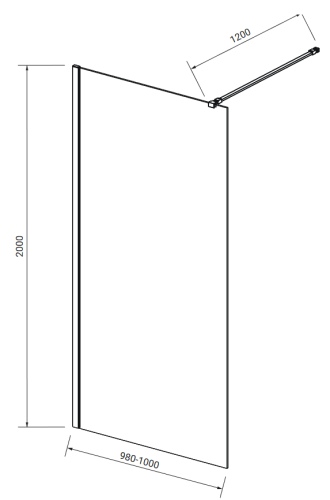 Meissen Keramik KONTRA kabina prysznicowa Walk-In  Czarna 100x200 Szkło Transparentne. S169-006.png