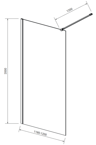 Meissen Keramik KONTRA kabina prysznicowa Walk-In  Czarna 120x200 Szkło Transparentne. S169-007 rys.png