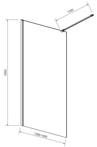 Meissen Keramik KONTRA kabina prysznicowa Walk-In  Czarna 140x200 Szkło Transparentne. S169-008 rys.png