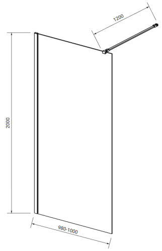 Meissen Keramik KONTRA kabina prysznicowa Walk-In  Złota 100x200 Szkło Transparentne. S169-010 rys.png